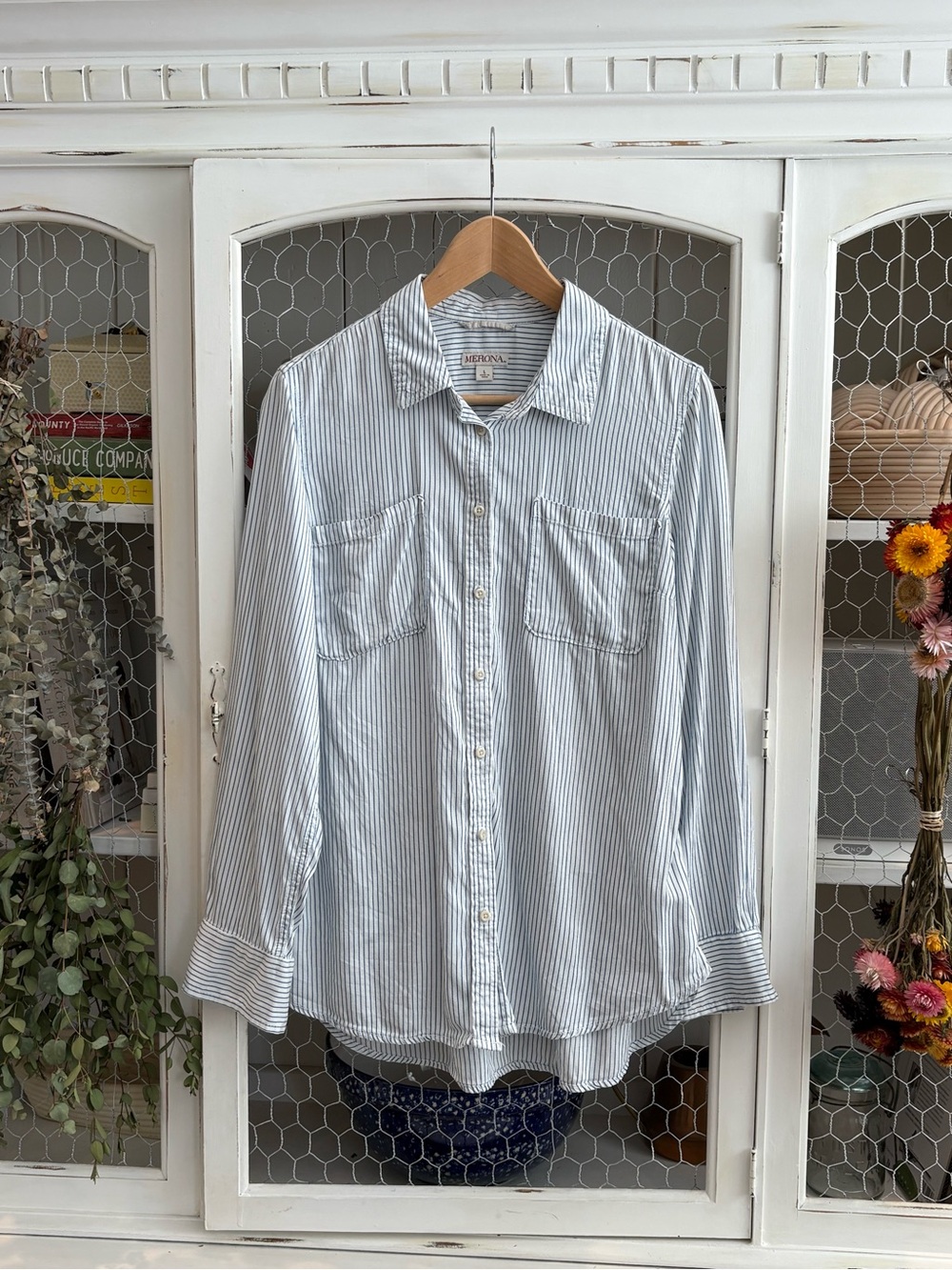 Merona Woman’s Light Blue & White Striped Button-Down Shirt